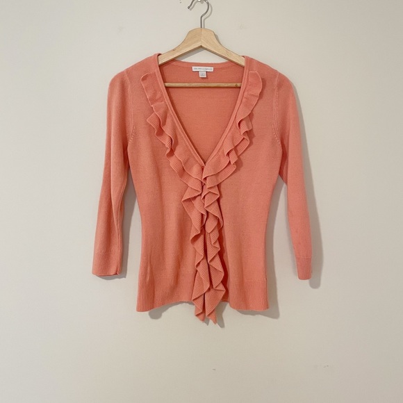 New York & Company • Peach Ruffle V Neck Sweater - Picture 1 of 5